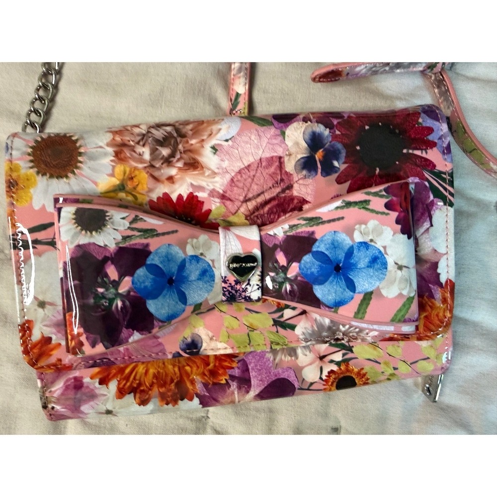 Betsey Johnson Pink Floral Patent Crossbody with Bow